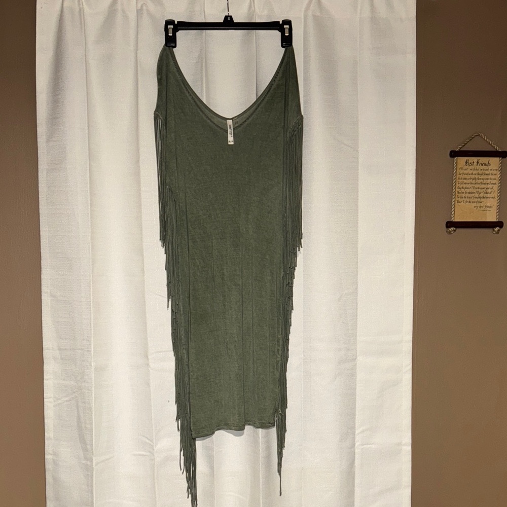 Leshop Olive Green Fringe Dress